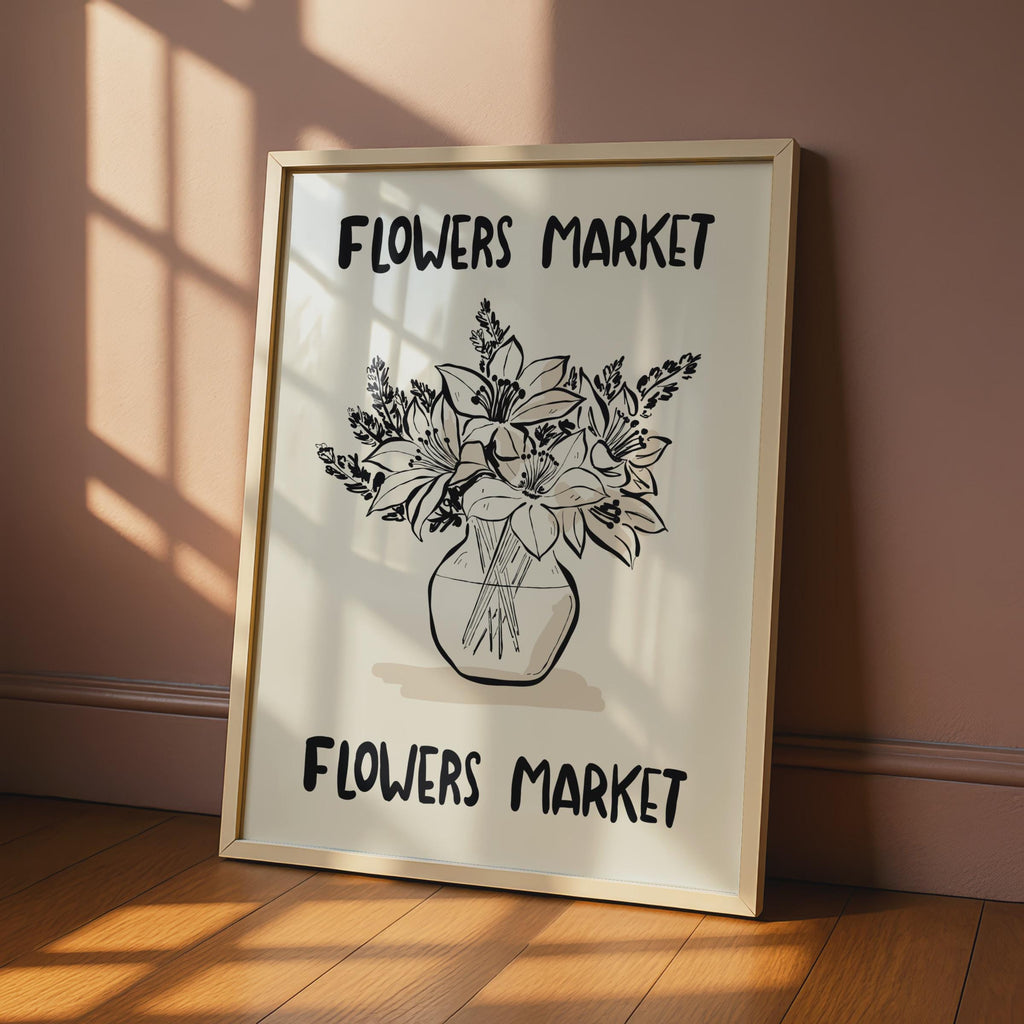 Botanical Flower Market Poster, Floral Art Print, Nature-Inspired Wall Decor, Minimalist Flower wall art print
