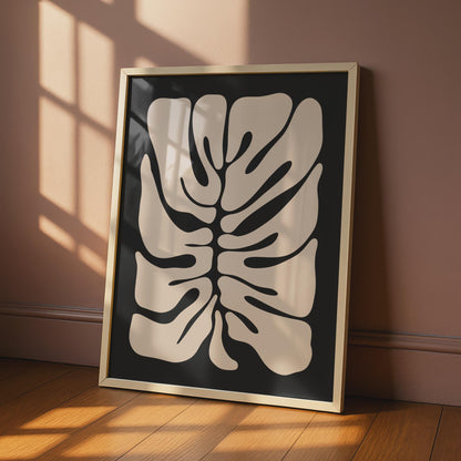 Minimalistic Botanical Wall Art, Abstract Monstera Print, Organic Shape Poster, Black and Beige wall art print