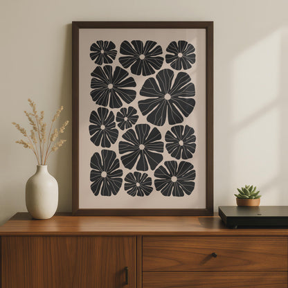 Botanical Flower Print, Black and White Floral Art, Modern Wall Decor, Minimalist Poster, Nature wall art print