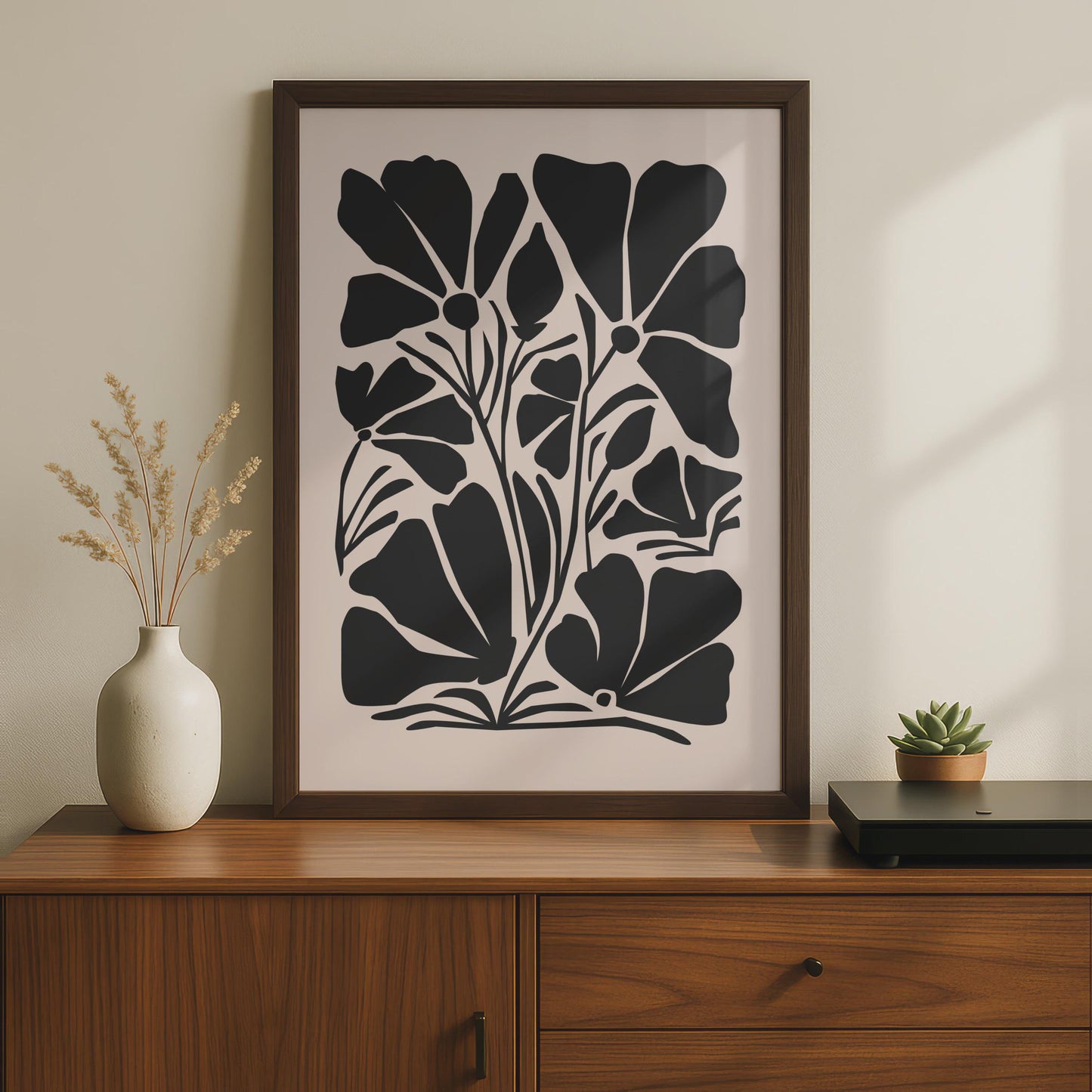 Bold Botanical Flower Print, Minimalist Floral Poster, Black and Beige Art for Home Decor wall art print