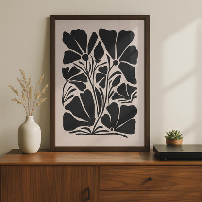 Bold Botanical Flower Print, Minimalist Floral Poster, Black and Beige Art for Home Decor wall art print