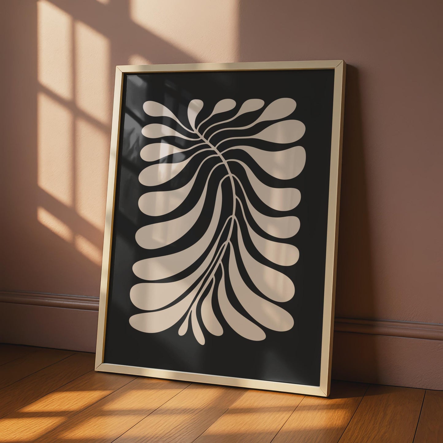 Botanical Leaf Poster, Modern Monochrome Art, Abstract Wall Decor, Minimalist Home Design wall art print