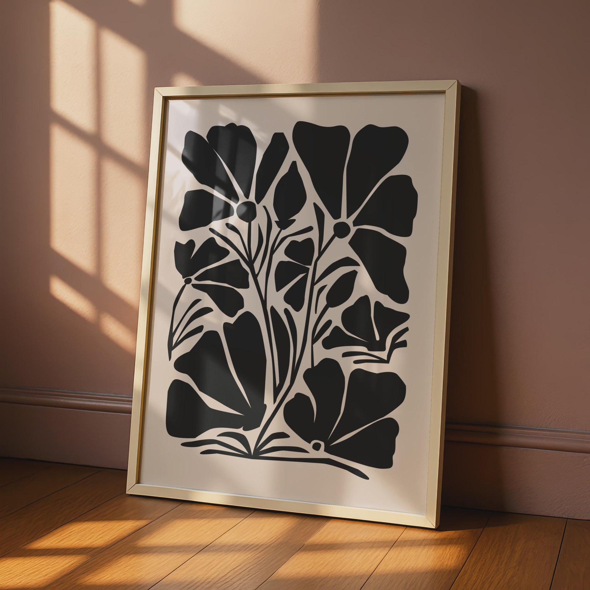 Bold Botanical Flower Print, Minimalist Floral Poster, Black and Beige Art for Home Decor wall art print