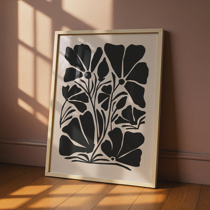 Bold Botanical Flower Print, Minimalist Floral Poster, Black and Beige Art for Home Decor wall art print