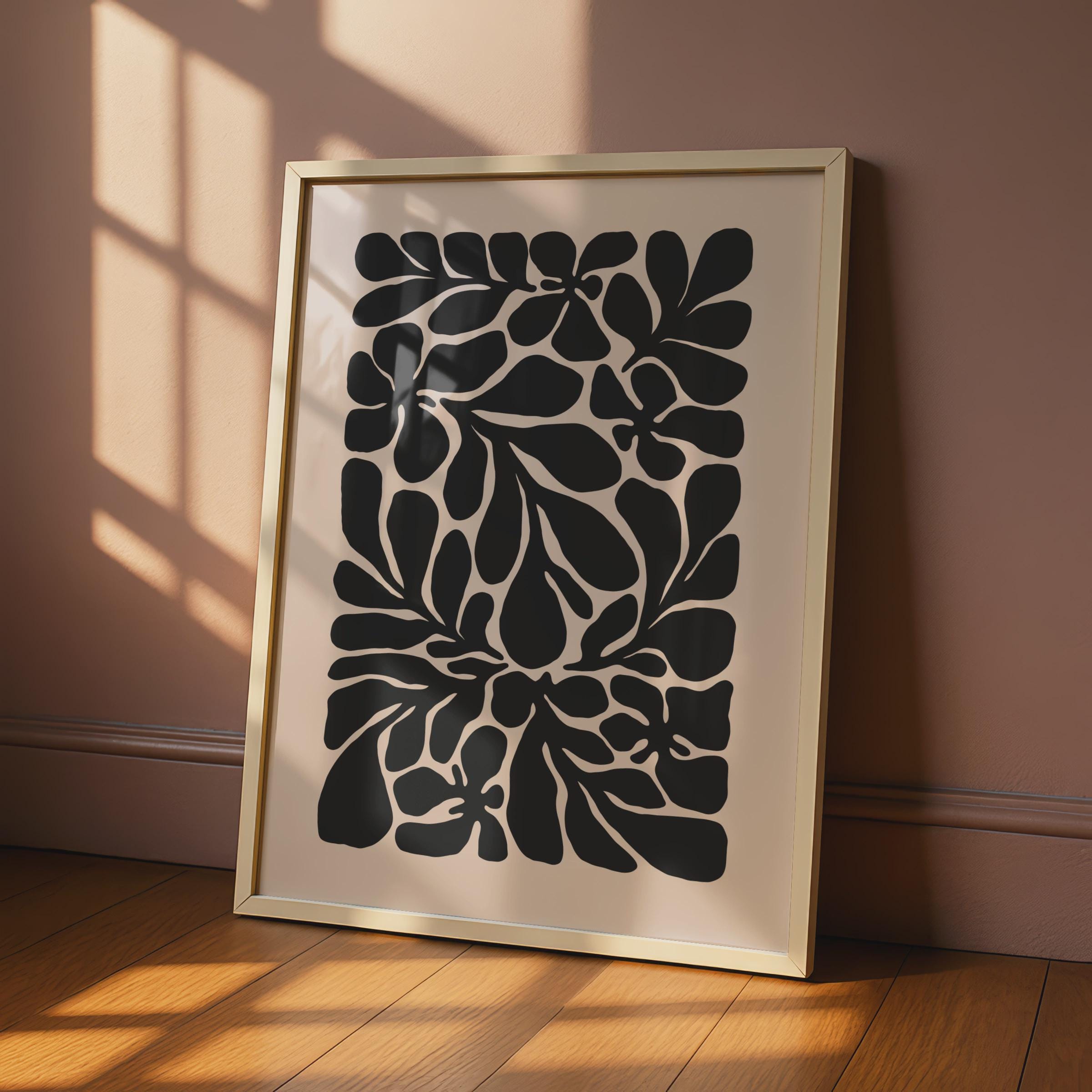Botanical Flower Poster, Black Floral Art Print, Minimalist Wall Decor, Nature-Inspired Home Artwork wall art print