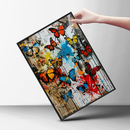 Colourful Butterfly Graffiti Poster, Street Art Wall Art Print, Urban Collage Paint Splatter Decor — styling mockup 6
