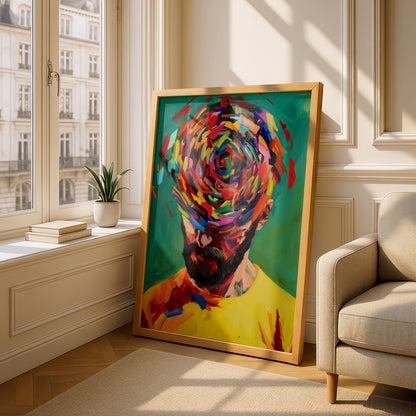 Abstract Portrait Poster, Colourful Expressionist Wall Art, Bearded Man Art Print for Living Room — styling mockup 4