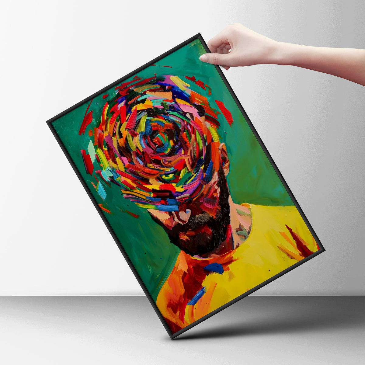 Abstract Portrait Poster, Colourful Expressionist Wall Art, Bearded Man Art Print for Living Room — styling mockup 6