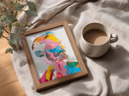 Abstract Portrait Poster, Colourful Expressionist Wall Art, Pink Yellow Blue Brushstroke Art Print — styling mockup 3