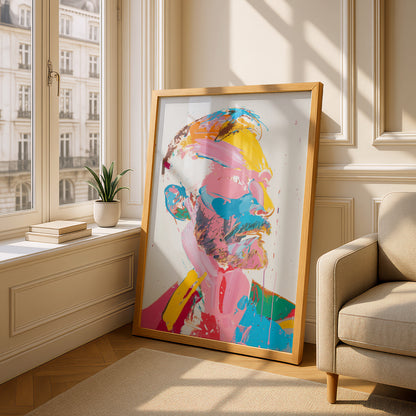 Abstract Portrait Poster, Colourful Expressionist Wall Art, Pink Yellow Blue Brushstroke Art Print — styling mockup 4