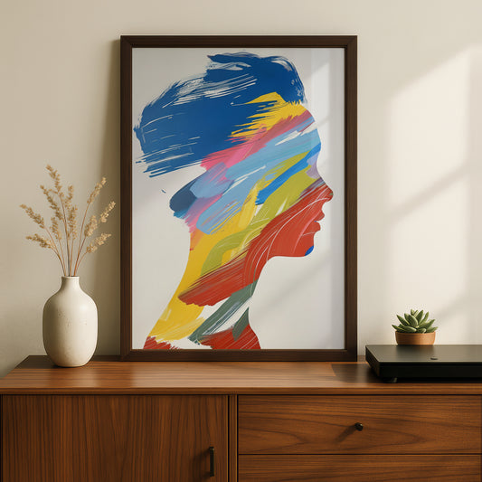 Abstract Profile Silhouette Poster, Colourful Brushstroke Wall Art, Modern Portrait Art Print — styling mockup 2