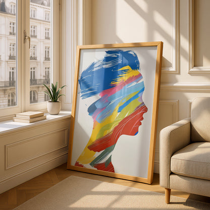 Abstract Profile Silhouette Poster, Colourful Brushstroke Wall Art, Modern Portrait Art Print — styling mockup 4