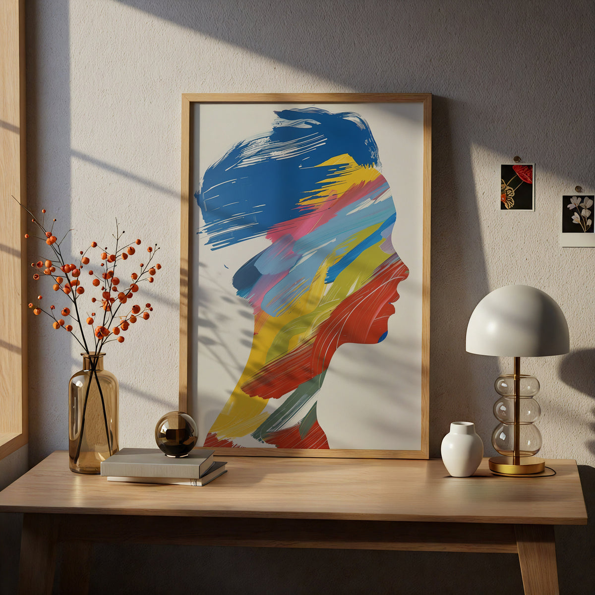 Abstract Profile Silhouette Poster, Colourful Brushstroke Wall Art, Modern Portrait Art Print — styling mockup 5
