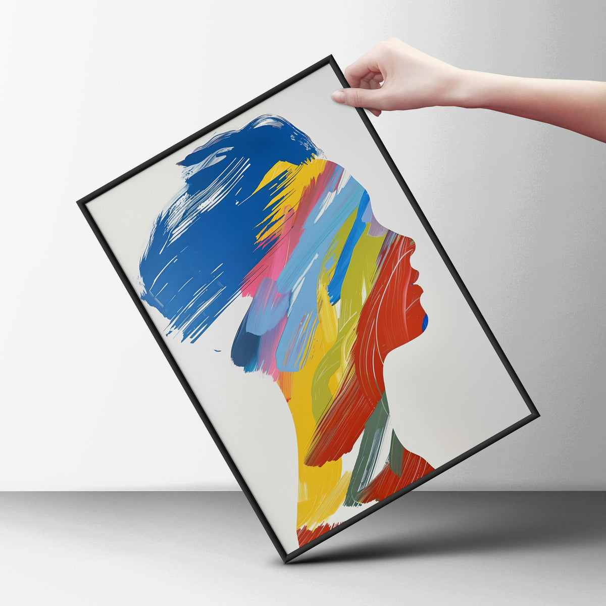Abstract Profile Silhouette Poster, Colourful Brushstroke Wall Art, Modern Portrait Art Print — styling mockup 6