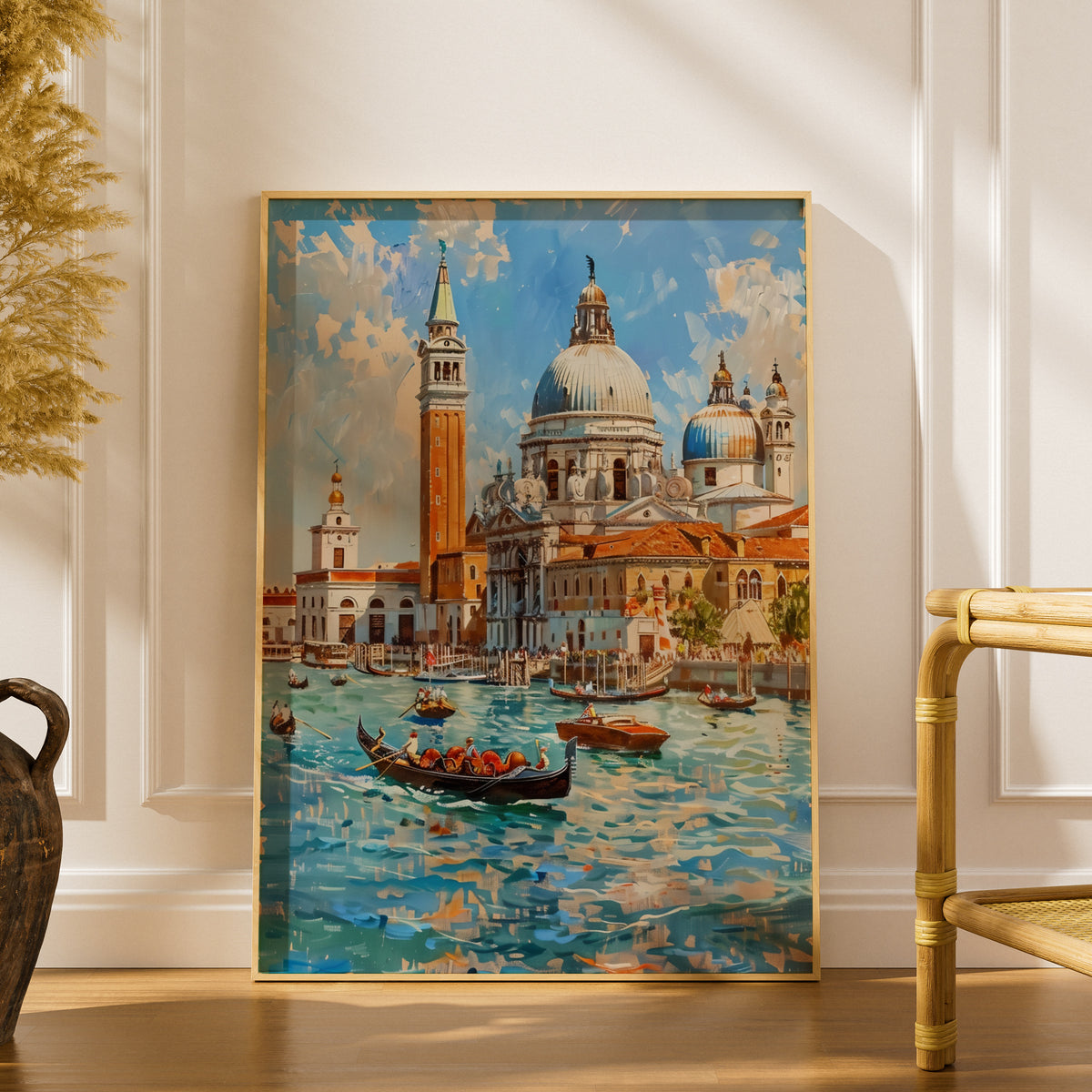 Venice Grand Canal Gondola Poster, Impressionist Italy Wall Art, Seascape Art Print for Living Room — styling mockup 1