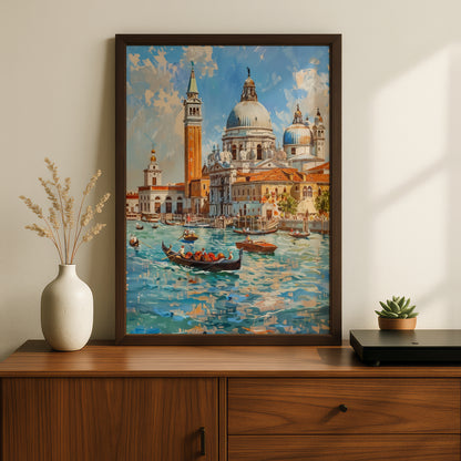 Venice Grand Canal Gondola Poster, Impressionist Italy Wall Art, Seascape Art Print for Living Room — styling mockup 2