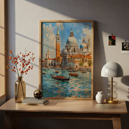 Venice Grand Canal Gondola Poster, Impressionist Italy Wall Art, Seascape Art Print for Living Room — styling mockup 5