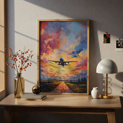 Airplane Sunset Poster, Aviation Wall Art, Colourful Oil Painting Print, Pilot Gift, Living Room — styling mockup 5