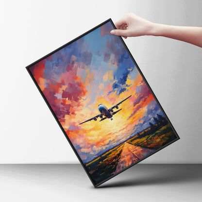 Airplane Sunset Poster, Aviation Wall Art, Colourful Oil Painting Print, Pilot Gift, Living Room — styling mockup 6