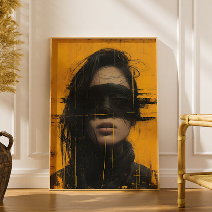 Abstract Portrait Wall Art, Yellow and Black Grunge Poster, Modern Street Art Print for Living Room — styling mockup 1