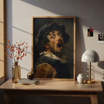 Funny Baroque Portrait Poster, Shocked Man Vintage Oil Painting Style Wall Art, Quirky Gallery Wall — styling mockup 5