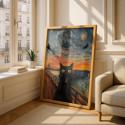 Screaming Black Cat Poster, Expressionist Oil Painting Style Wall Art, Funny Cat Print — styling mockup 4