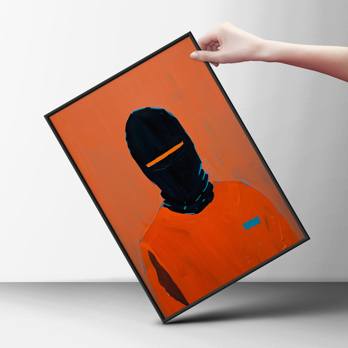 Abstract Masked Figure Poster, Orange and Black Portrait Wall Art, Modern Expressionist Art Print — styling mockup 6
