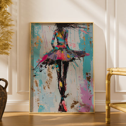 Colourful Abstract Fashion Girl Poster, Pop Art Wall Art Print, Teal Pink Gold Leaf Bedroom Decor — styling mockup 1