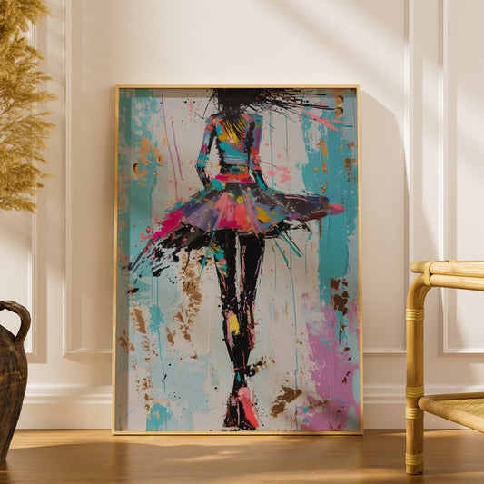 Colourful Abstract Fashion Girl Poster, Pop Art Wall Art Print, Teal Pink Gold Leaf Bedroom Decor — styling mockup 1