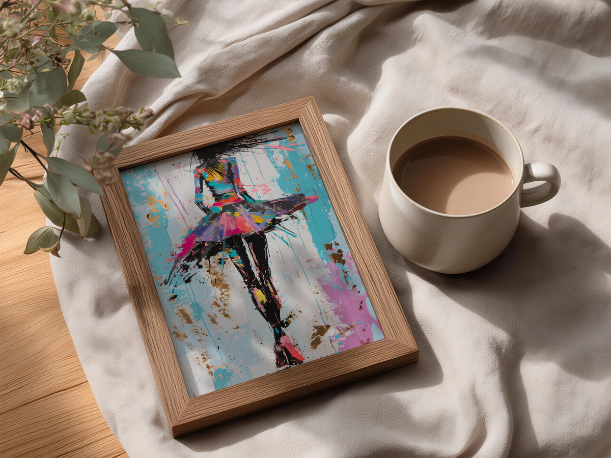 Colourful Abstract Fashion Girl Poster, Pop Art Wall Art Print, Teal Pink Gold Leaf Bedroom Decor — styling mockup 3