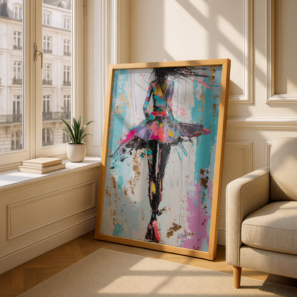 Colourful Abstract Fashion Girl Poster, Pop Art Wall Art Print, Teal Pink Gold Leaf Bedroom Decor — styling mockup 4