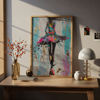 Colourful Abstract Fashion Girl Poster, Pop Art Wall Art Print, Teal Pink Gold Leaf Bedroom Decor — styling mockup 5