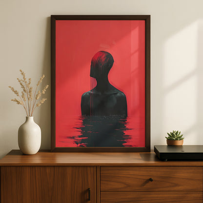 Dark Surreal Silhouette Wall Art, Red and Black Abstract Poster, Moody Gothic Art Print — styling mockup 2