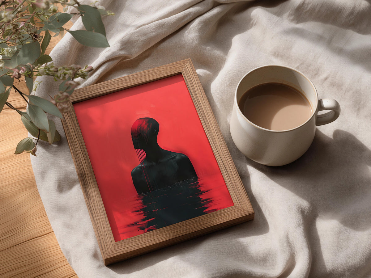 Dark Surreal Silhouette Wall Art, Red and Black Abstract Poster, Moody Gothic Art Print — styling mockup 3