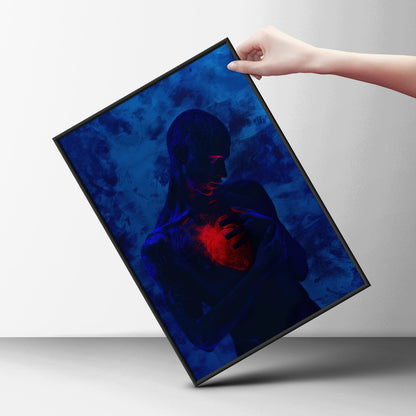Anatomical Heart Poster, Dark Blue Surreal Wall Art, Moody Figure Art Print, Emotional Abstract — styling mockup 6