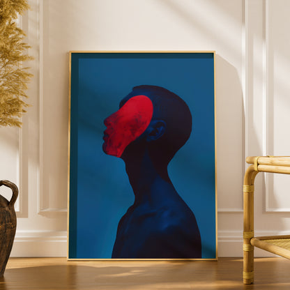 Surreal Profile Portrait, Red and Blue Abstract Wall Art Poster, Modern Contemporary Art Print — styling mockup 1