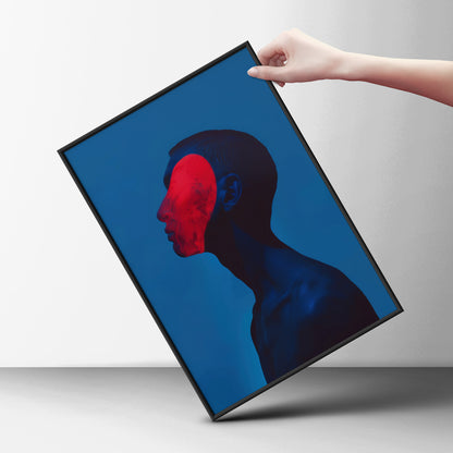 Surreal Profile Portrait, Red and Blue Abstract Wall Art Poster, Modern Contemporary Art Print — styling mockup 6