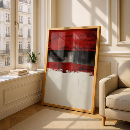 Red Abstract Eyes Poster, Dramatic Portrait Wall Art Print, Modern Black Red Cream Bedroom Decor — styling mockup 4