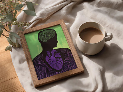 Anatomical Heart Silhouette Poster, Purple Green Wall Art, Mental Health Art Print, Modern Gallery — styling mockup 3