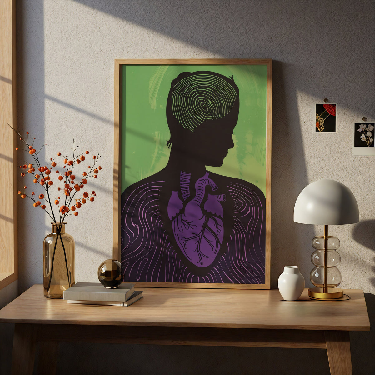 Anatomical Heart Silhouette Poster, Purple Green Wall Art, Mental Health Art Print, Modern Gallery — styling mockup 5