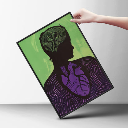 Anatomical Heart Silhouette Poster, Purple Green Wall Art, Mental Health Art Print, Modern Gallery — styling mockup 6