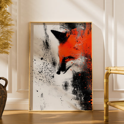 Red Fox Abstract Wall Art, Orange and Black Ink Splatter Poster, Modern Animal Art Print — styling mockup 1
