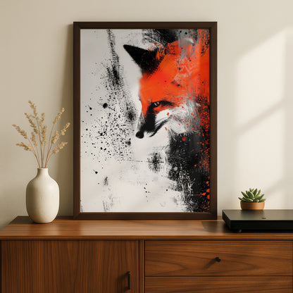 Red Fox Abstract Wall Art, Orange and Black Ink Splatter Poster, Modern Animal Art Print — styling mockup 2