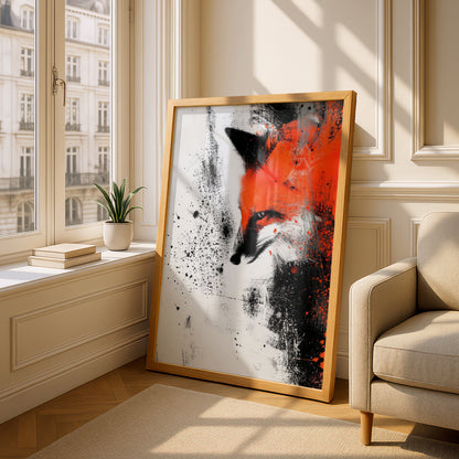 Red Fox Abstract Wall Art, Orange and Black Ink Splatter Poster, Modern Animal Art Print — styling mockup 4