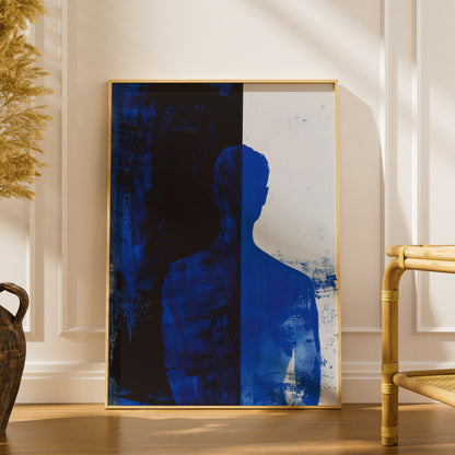 Abstract Blue Silhouette Poster, Cobalt Blue and Black Wall Art, Modern Figure Art Print — styling mockup 1