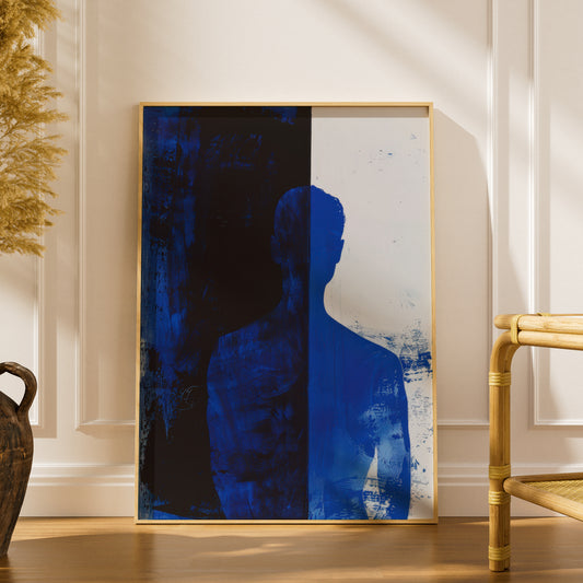 Abstract Blue Silhouette Poster, Cobalt Blue and Black Wall Art, Modern Figure Art Print — styling mockup 1