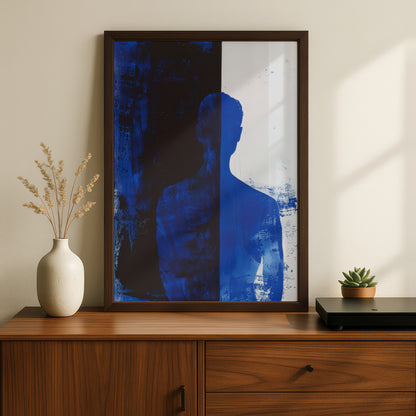 Abstract Blue Silhouette Poster, Cobalt Blue and Black Wall Art, Modern Figure Art Print — styling mockup 2