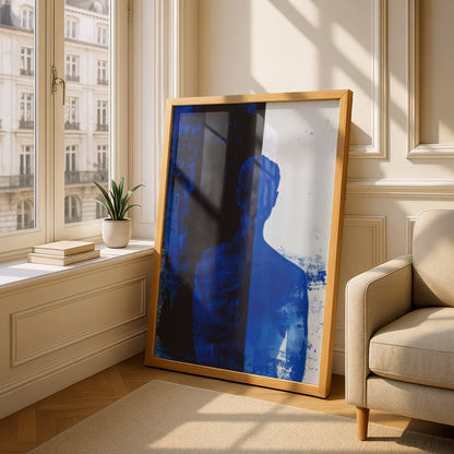 Abstract Blue Silhouette Poster, Cobalt Blue and Black Wall Art, Modern Figure Art Print — styling mockup 4