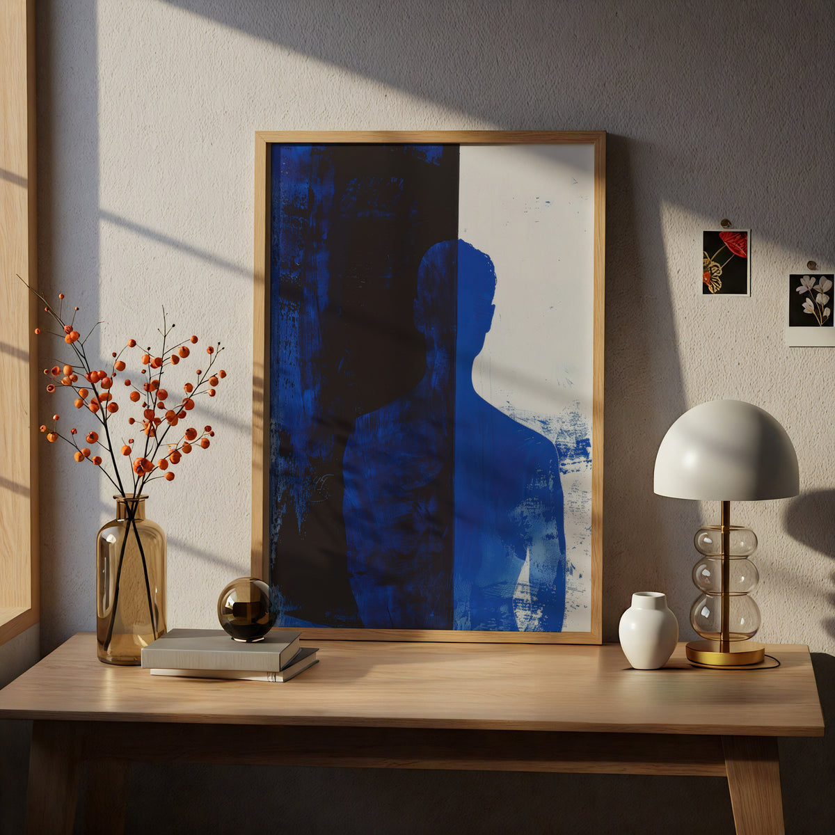 Abstract Blue Silhouette Poster, Cobalt Blue and Black Wall Art, Modern Figure Art Print — styling mockup 5