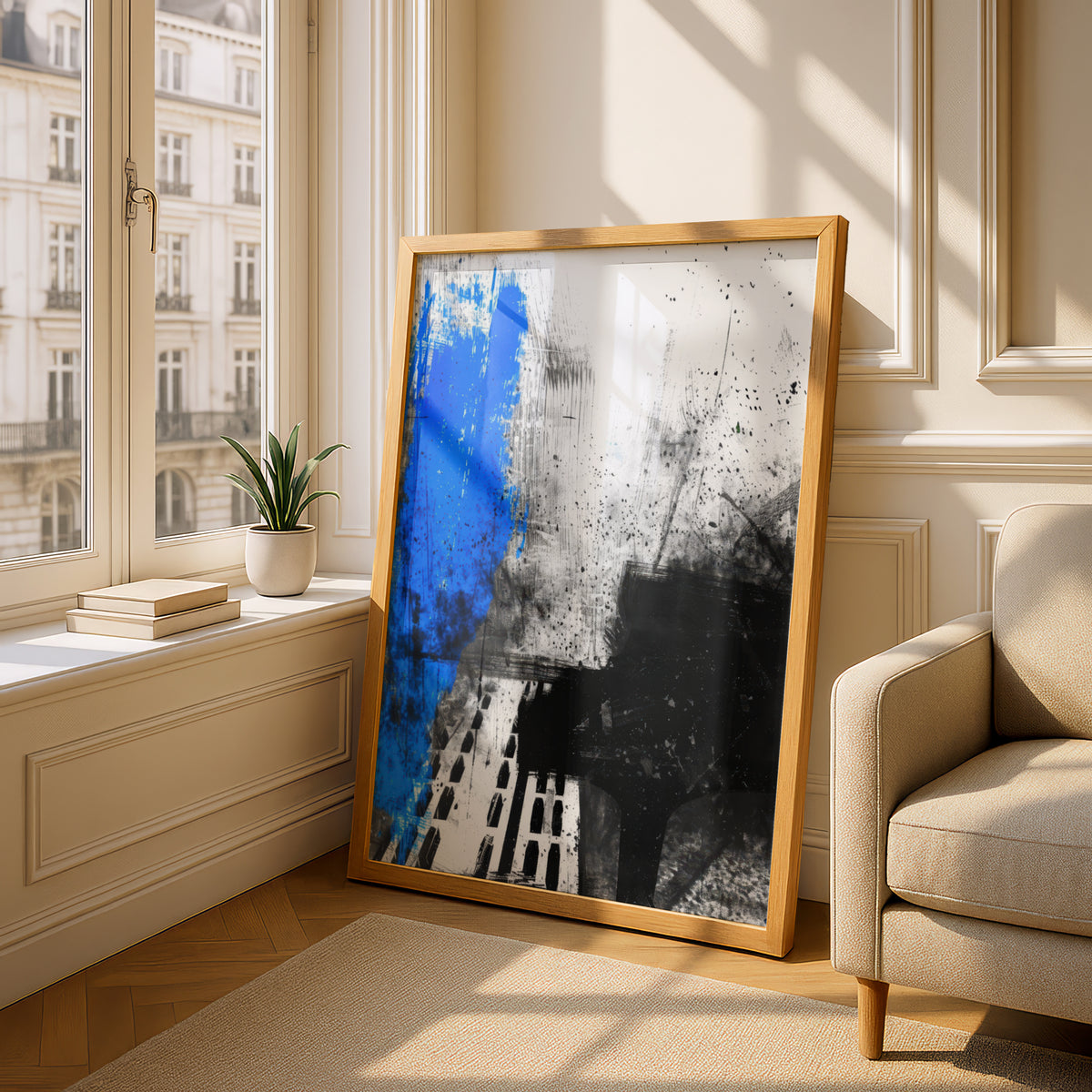 Abstract Black and Blue Wall Art, Modern Grunge Poster, Expressive Ink Splatter Art Print — styling mockup 4